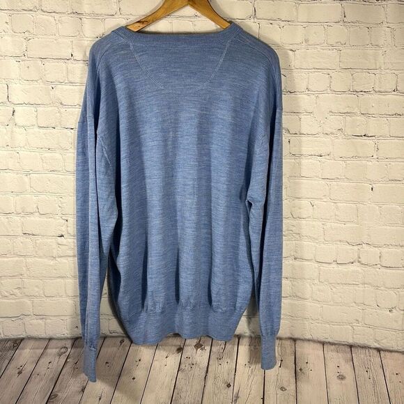 Orvis Mens XXL Blue Merino Wool V Neck Pullover Knit Stretch Sweater 156S READ - Picture 3 of 8